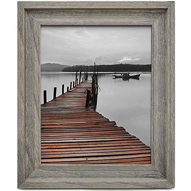 Eosglac Rustic Picture Frame 5x7  Weathered Dark Brown Reclaimed Look Wooden Photo Frame  Tabletop or Wall Mounting Display