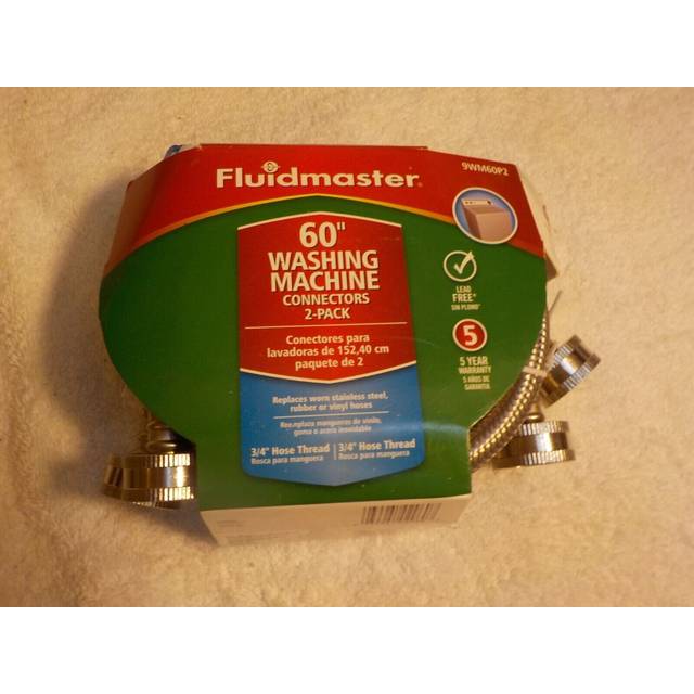 Fluidmaster 9WM60P2 Washing Machine Connector 2-Pack  Braided Stainless Steel - 3/4 Hose Fitting x 3/4 Hose Fitting  60-Inch Length