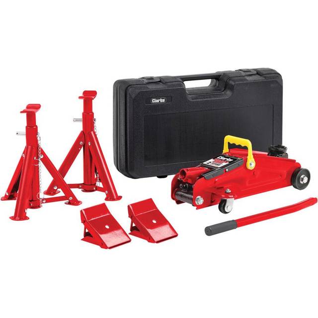 CLARKE TROLLEY JACK 2 TONNE TON HYDRAULIC WHEEL CHOCKS & AXLE STAND SET CGLK1