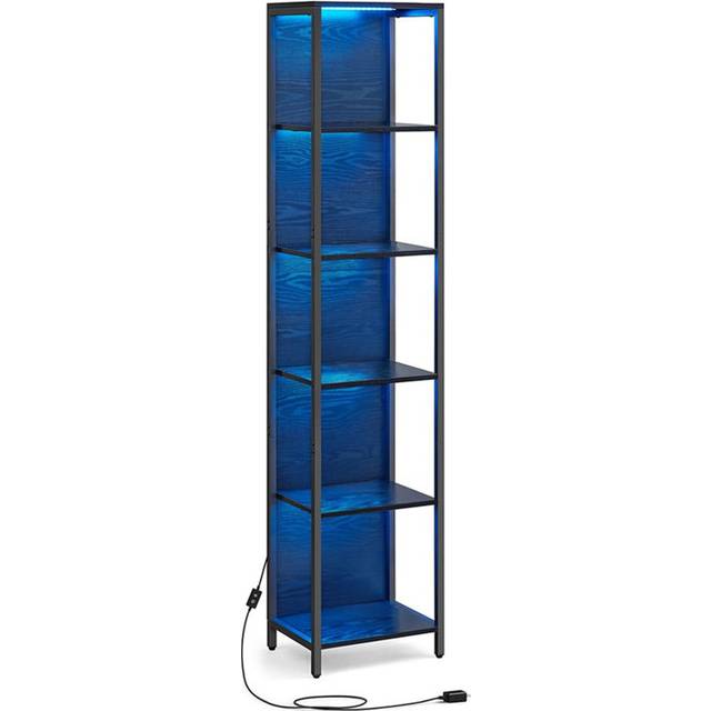 6-Tier LED Bookcase, Bookshelf With Dimmable Lights, Storage Shelf With Steel Frame - Satin Black (10cm W X 10cm D)
