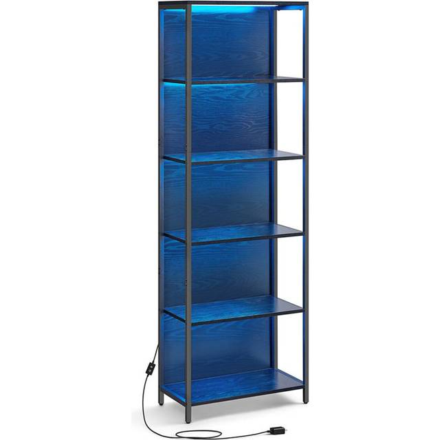 6-Tier LED Bookcase, Bookshelf With Dimmable Lights, Storage Shelf With Steel Frame - Satin Black (10cm W X 10cm D)