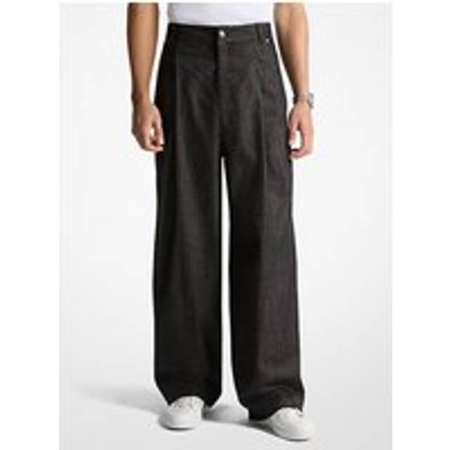 MK Pleated Chambray Wide-Leg Jeans - Black - Michael Kors - 36x32