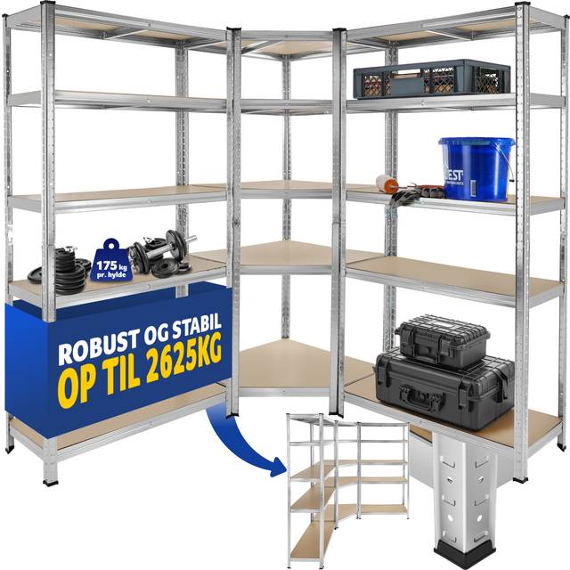 Garage Shelving Gustav - 3-piece, 2 in 1 use as workbenches, heavy-duty 2,625 kg load capacity - silver