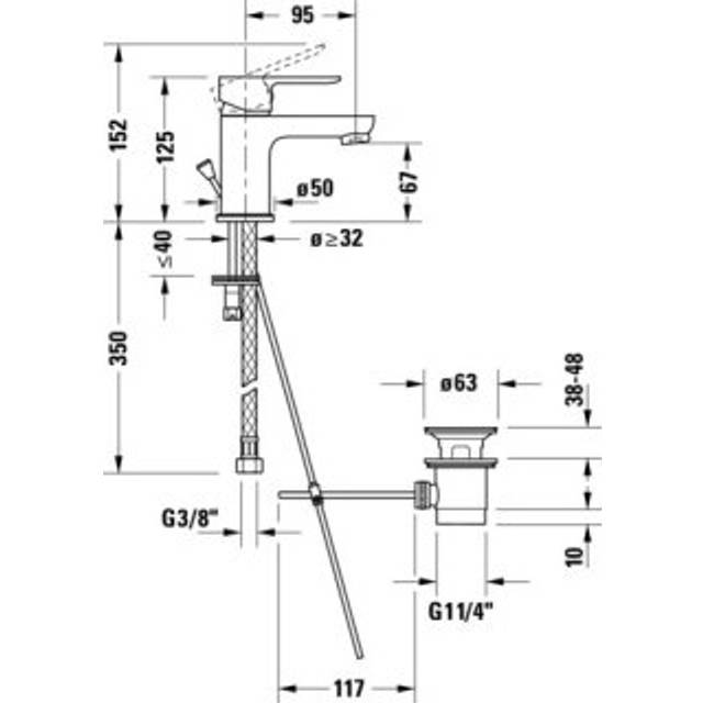 Duravit D-code Single Lever Small Freshstart Basin Mixer W/ Minusflow & Waste Lever - Chrome
