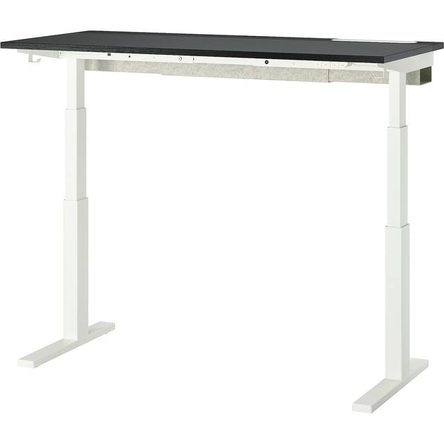 MITTZON skrivbord sitt/stå, elektrisk svartbetsad askfaner/svart vit, 140x60 cm