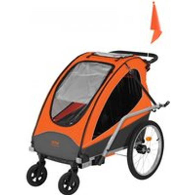 VEVOR Bike Trailer for Toddlers, Kids, Double Seat, 120 lbs Load, 2-In-1 Canopy Carrier Converts to Stroller, Tow Behind Foldable Child Bicycle Trailer with Universal Bicycle Coupler, Orange and Gray