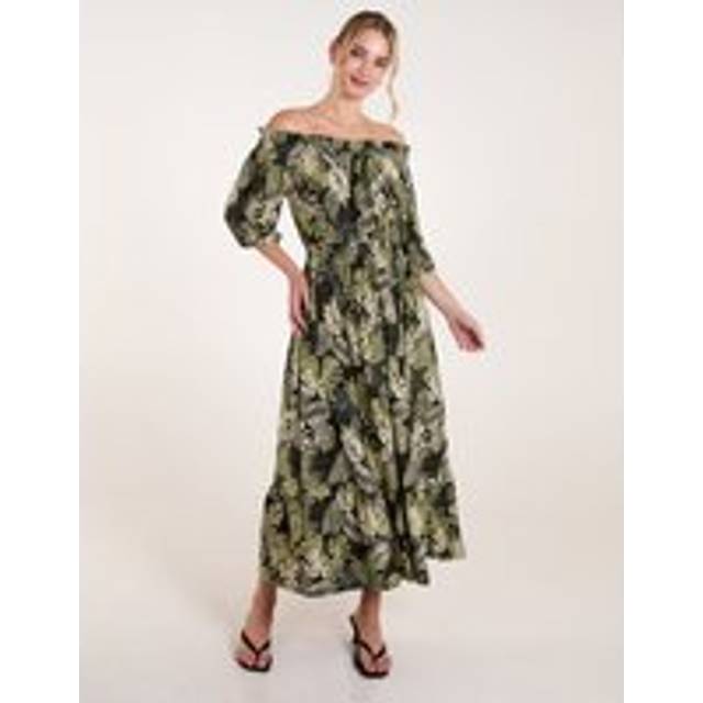 Blue Vanilla Women's Green Bardot Maxi Dress New Look - L/XL