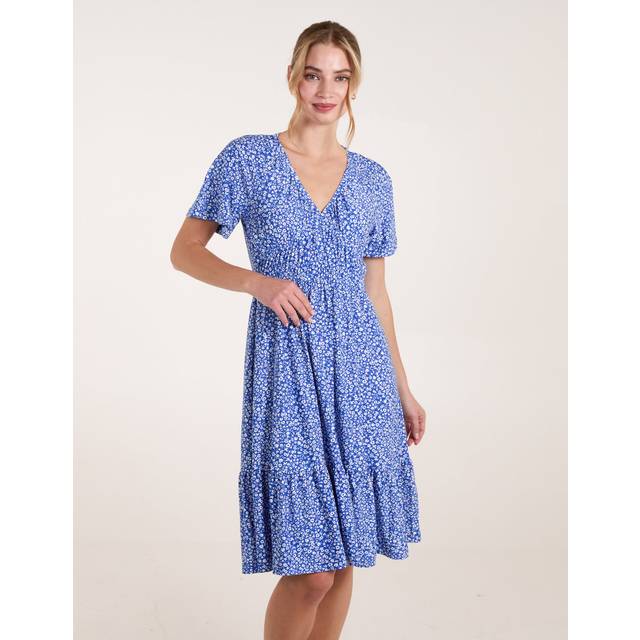 Blue Vanilla Women's Blue Ditsy Printed Angel Sleeve Elasticated V Neck Dress New Look - L/XL
