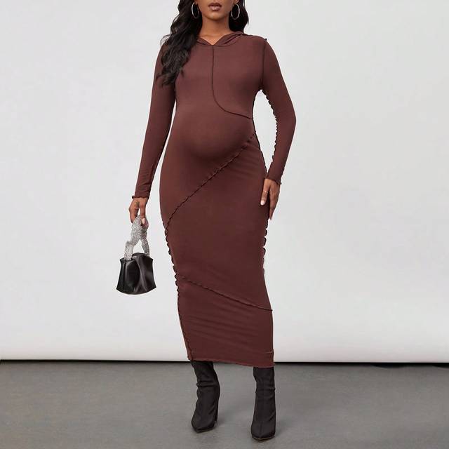 SHEIN Maternity Solid Color Hooded Bodycon Dress