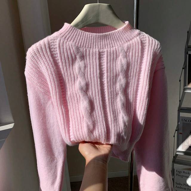 Comfortcana Black Mock Neck Trumpet Sleeve Crop Sweater