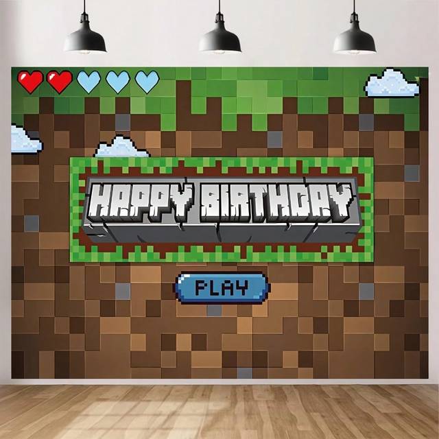 SHEIN 1pc Pixel Theme Party Backdrop - Versatile Polyester Game Themed, Suitable For Photo Booth And Room Decor