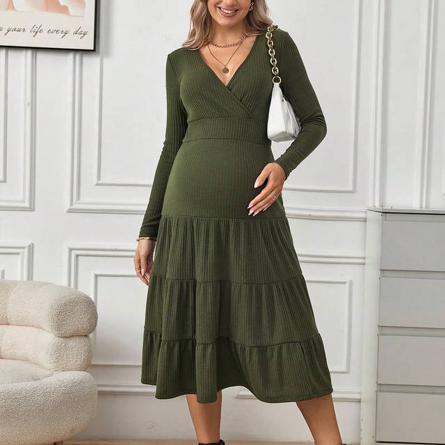 SHEIN Maternity Surplice Neck Ruffle Hem Dress