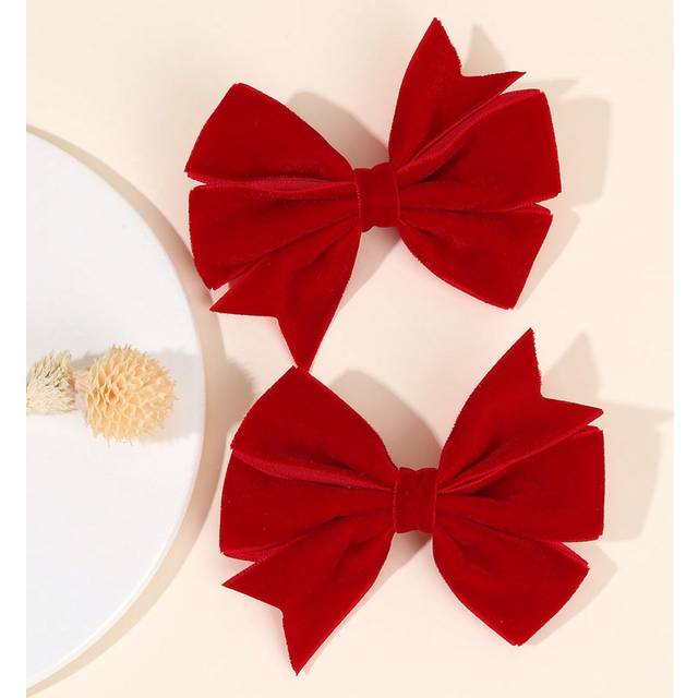 SHEIN 2pcs Velvet Hair Bows For Girls Solid Color Bow Alligator Clips Red Bow Hair Clips Solid Color Fall Winter Barrettes New Year Gift For Kids Elegant Ha