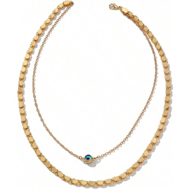 SHEIN 1pc Fashionable Vintage Gold-Plated Demon Eye Handmade Multi-Layer Chain Necklace, Suitable For Women Daily Wear And Festival Gifts