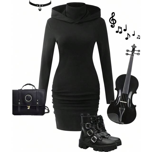 SHEIN Teen Girl Fashionable High Stretch Comfort Punk Style Fitted Dress, Suitable For Party And Celebration