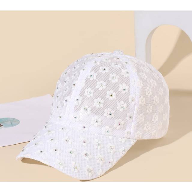 SHEIN 1pc Elegant Women Floral Embroidered Rhinestone Decor Baseball Cap Boho