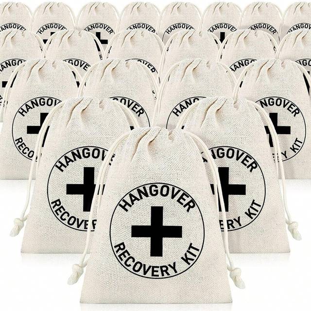 SHEIN 12pcs/6pcs/4pcs/2pcs/1pc Hangover Canvas Gift Bags Party Favor Drawstring Bags For Wedding Birthday, Party, Halloween, Hangover Survival Guest, Gift W