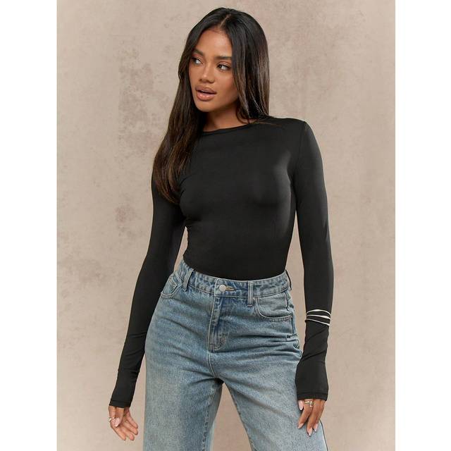 MISSGUIDED Jersey Long Sleeves Round Neck Fitted T-Shirt