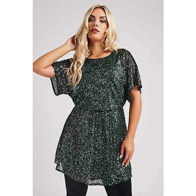 Yours London Curve Green Peplum Sequin Top, Women's Curve & Plus Size, Yours London - 26-28