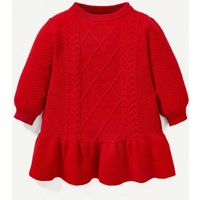 SHEIN Baby Girl Cable Knit Ruffle Hem Sweater Dress