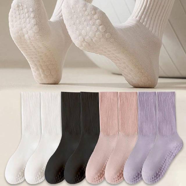 SHEIN 1/4 Pairs Pilates Non-Slip Socks, Women Pilates Anti-Slip Socks, Pilates Sticky Socks, Traction Yoga Barre Socks With Gripping, Sports Socks, Black, W