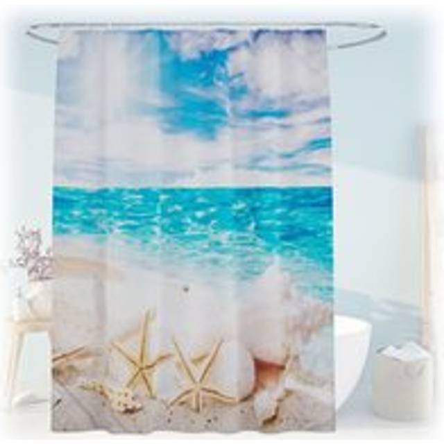 Shower Curtain, Seashells, 180 x 200 cm, Mould Resistant, Washable, 12 Rings, for Bathtub, Multicoloured - Relaxdays