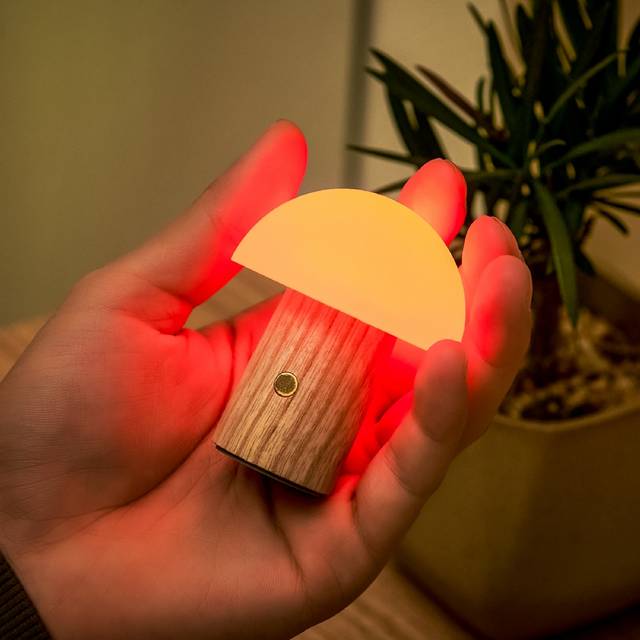 Gingko 7 färgskiftande RGB Alice-svamplampa, stämning och nattlampor, batteri med lång livslängd, USB-C-laddning, 3 ljuslägen, FSC-certifierat trä med frostad ABS-skärm (vit aska, super mini)