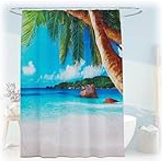 Shower Curtain, Tropical Design, 180 x 200 cm, Mould Resistant, Washable, 12 Rings, for Bathtub, Multicoloured - Relaxdays