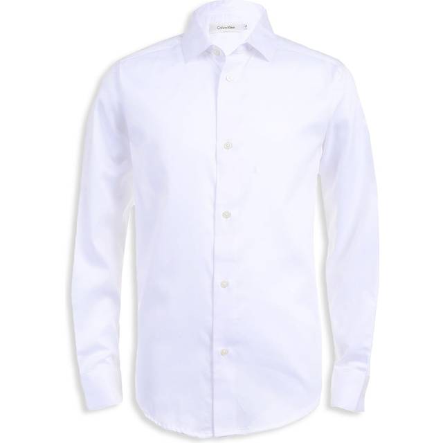Calvin Klein Boys' Long Sleeve Sateen Dress Shirt  Button-down Style W
