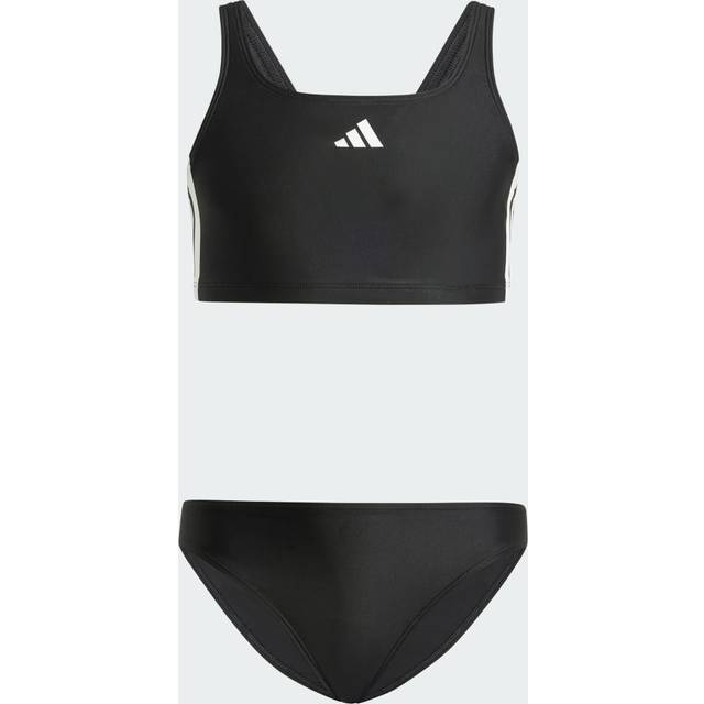 adidas Junior Girls 3 Stripe Bikini - Black, Black/White, Size 5-6 Years - 5-6 YEARS