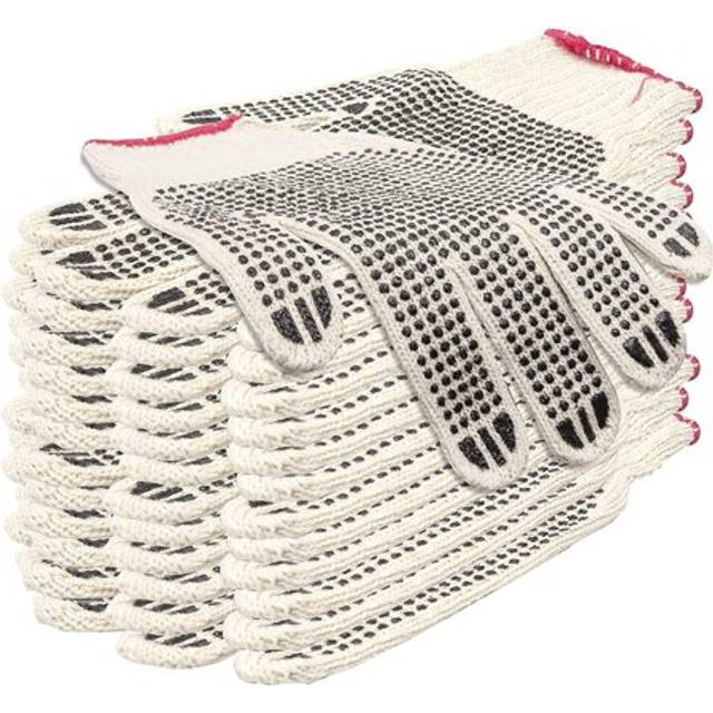 12 Pack PVc Double Side Dot String gloves 10 String Knit gloves with Plastic Dot coating Large Size gloves Knitted cotton Polyester gloves for general
