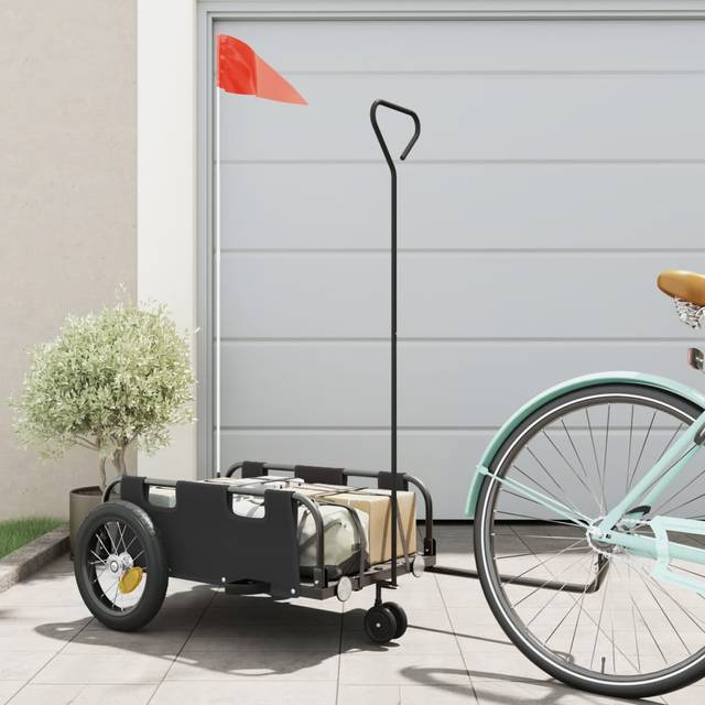 (black, 123 x 52.5 x 33 cm) vidaXL Cargo Bike Trailer Bike Wagon Trolley Cart Red Oxford Fabric and Iron