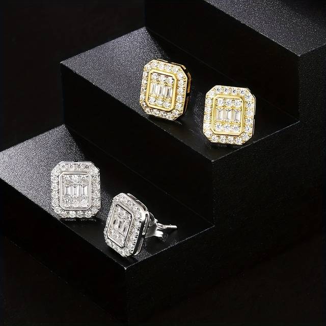 TEMU Rectangular Full Earrings Men's High-end Earrings Trend Jewelry