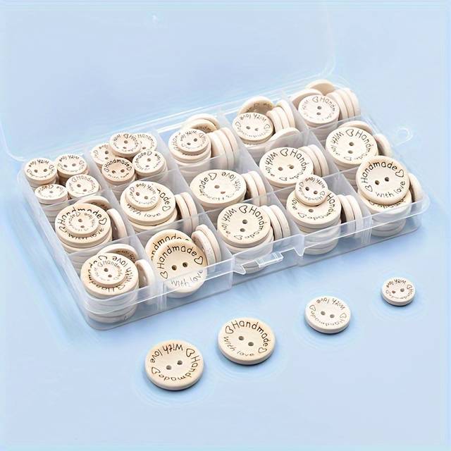 TEMU 150pcs Round Wooden Sewing Buttons, 2-hole Craft Decoration, Assorted Colors (15mm, 20mm, 25mm)