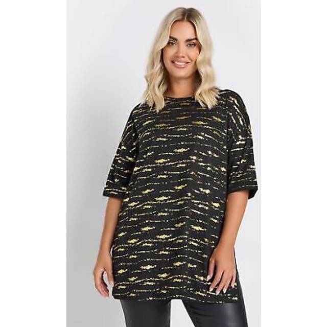 Yours Curve Black & Gold Textured Foil Top, Women's Curve & Plus Size, Yours - 20
