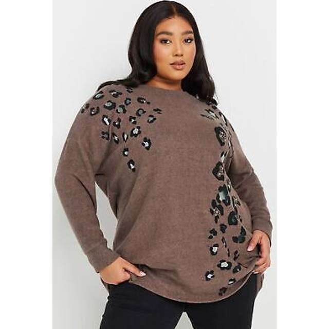 Yours Curve Pink Soft Touch Leopard Print Jumper, Women's Curve & Plus Size, Yours - 14