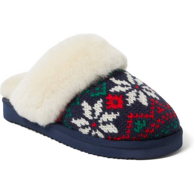 Dearfoams Women's Fireside Sydney Shearling Fur Indoor/Outdoor Scuff Slipper with Wide Widths  Peacoat  8