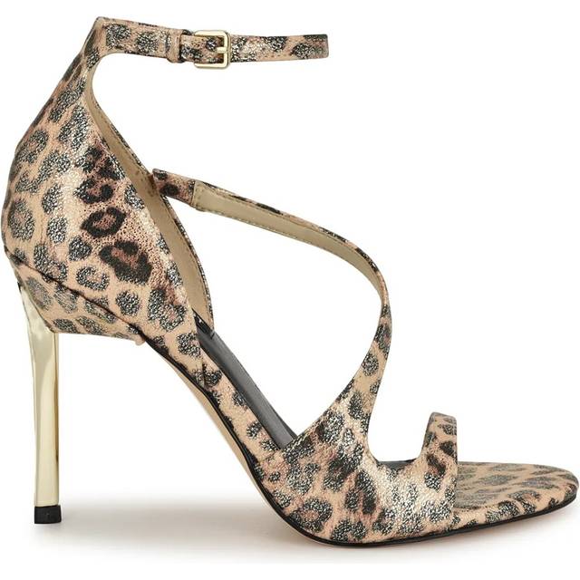 Nine West Shimmy damsandaler med klack, Guld Shimmer Leopard 710, 35.5 EU