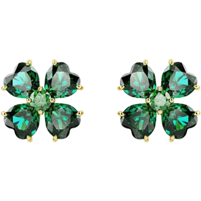 Swarovski Gold Idyllia Green Clover Earrings