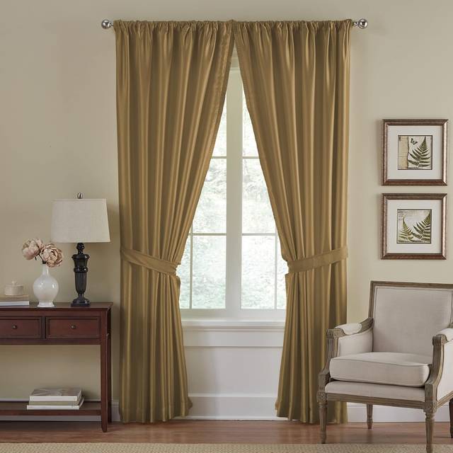Elrene Home Fashions Versailles mörkläggningsgardiner i fusksiden, gardinpanel, mörkläggningsgardin med stångficka, 132 cm x 274 cm (52 x 108 tum), guld, 1 panel