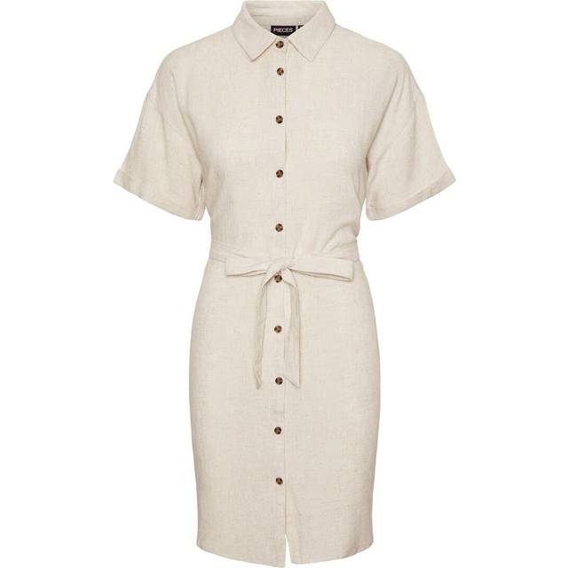 Tie-Waist Shirt Dress - Ecru - XS