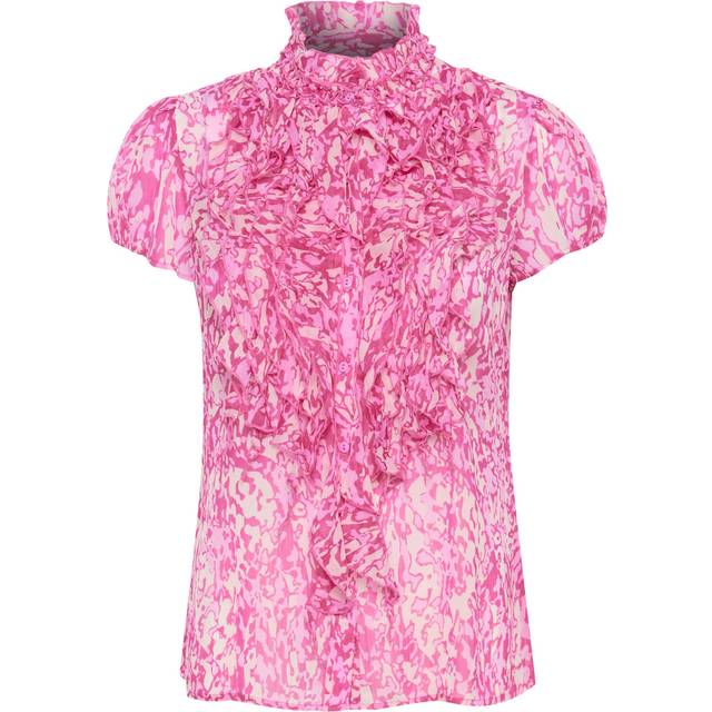Saint Tropez Lilja Short Sleeve Ruffle Blouse - Pink Print