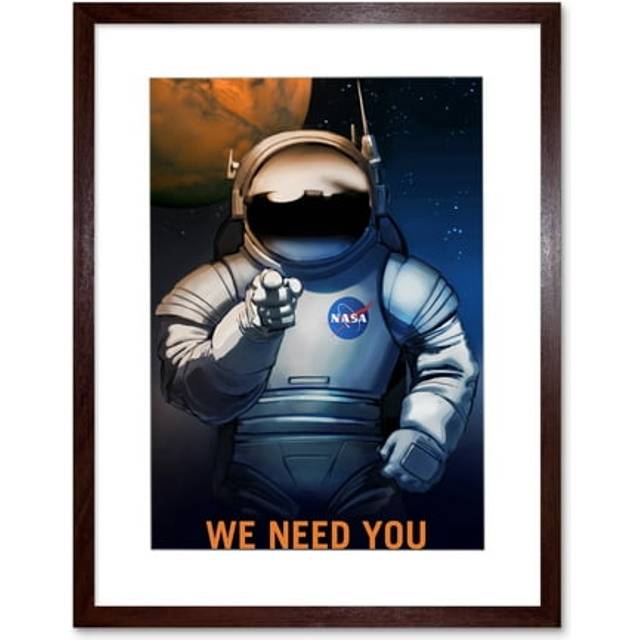NASA Science Mars Exploration We Need You Astronaut Poster Space Travel Job Advert Framed Wall Art Print Picture 12X16 inch - Brown - One Size