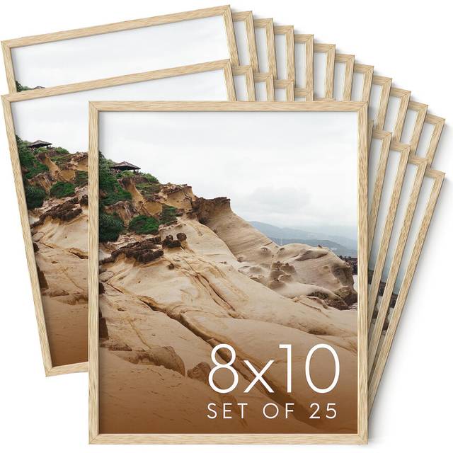 Haus and Hues 8x10 Natural Oak Wood Picture Frames Set of 25 - Premium Bulk Picture Frames 8x10 Bundle - Elegant Gallery Wall Frame Set for Posters  A