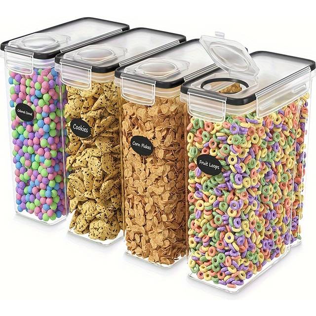 TEMU 4-piece 2.5l Food Storage Containers: Kitchen Organizer Set With Lids, Clear, Bpa-free, Leak-proof, Suitable For , Nuts, Beans, Cereals, Snacks, Flour, Sugar, Coffee, Tea, And Pet Food