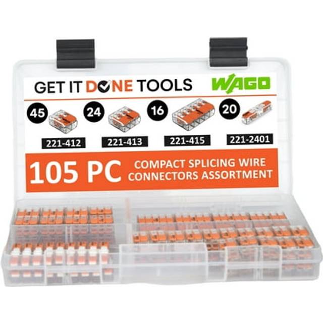 WAGO 221 Lever-Nuts 105pc Wire Connector Assortment with Case. Includes (45x) 221-412  (24x) 221-413  (16x) 221-415  (20x) 221-2401
