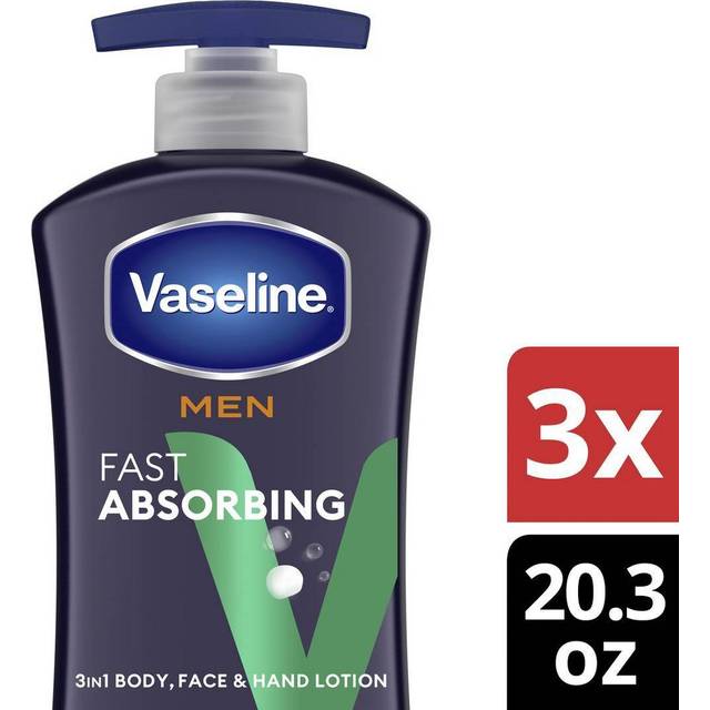 Vaseline Mens Healing Moisture Hand  Body Lotion For Dry or Cracked Skin Fast Absorbing NonGreasy Lotion for Men 203 oz Pack of 3