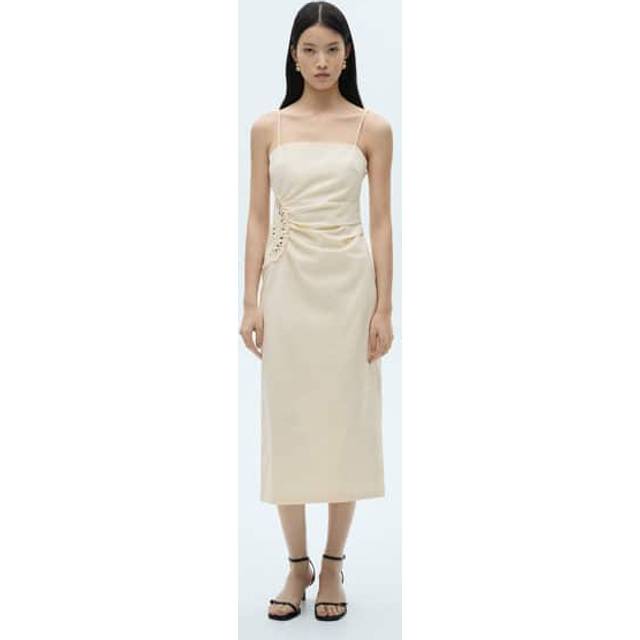 Mango Bruna Open Work Flower Midi Dress, Natural White