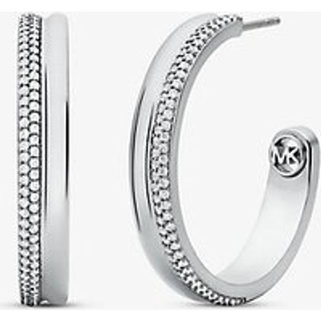 MK Precious Metal-Plated Brass Pavé Hoop Earrings - Silver - Michael Kors - ONE SIZE