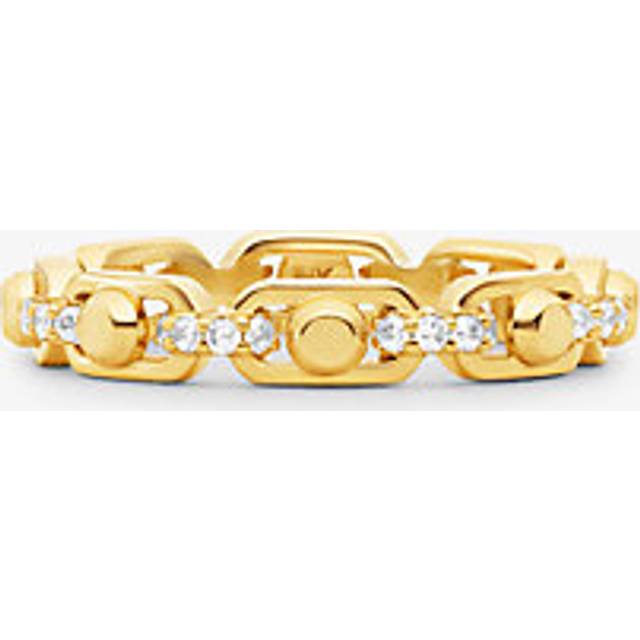 MK Astor Link Small Precious Metal-Plated Sterling Silver Pavé Chain Ring - Gold - Michael Kors - UK L